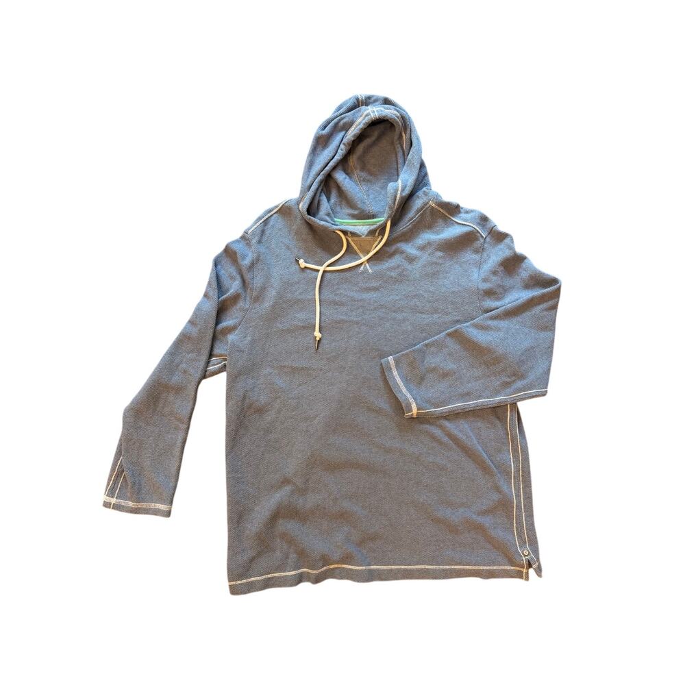 Tommy Bahama Men's Large Blue Textured Cotton Pullover Hoodie Contrast Stitching